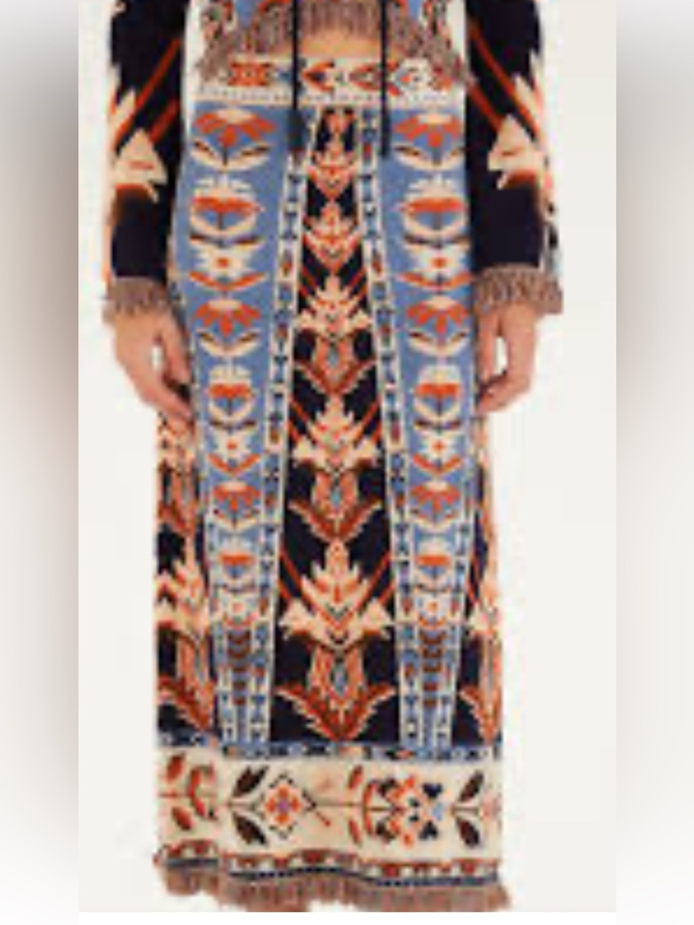 FARM Rio Navy, Orange & Cream Tapestry Maxi skirt with Fringe
